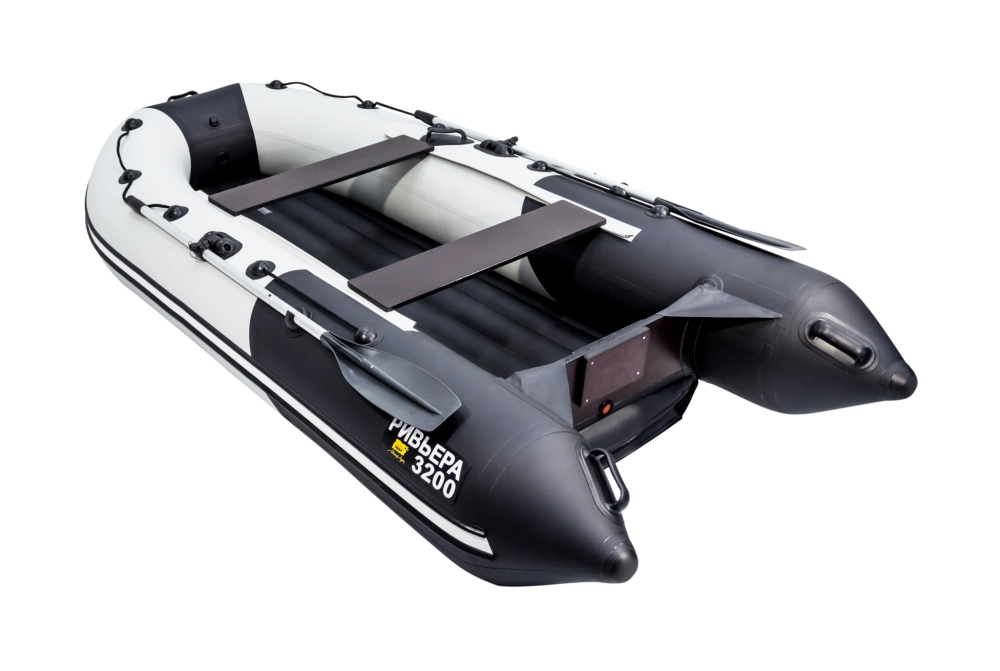 Лодка Ривьера 3200 НДНД компакт, 3200*1500*420 мм., цвет серый - черный