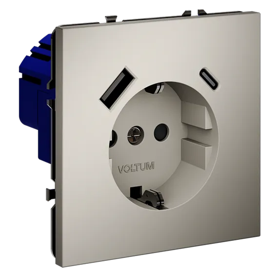 Розетка с заземлением и защитными шторками, с USB, A+С Voltum S70 Кашемир VLS040503
