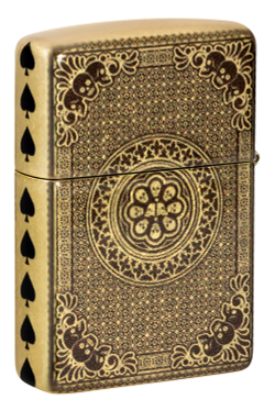 Зажигалка ZIPPO Ace of Skulls Design с покрытием 540 Tumbled Brass, латунь/сталь, золотистая, 38x13x