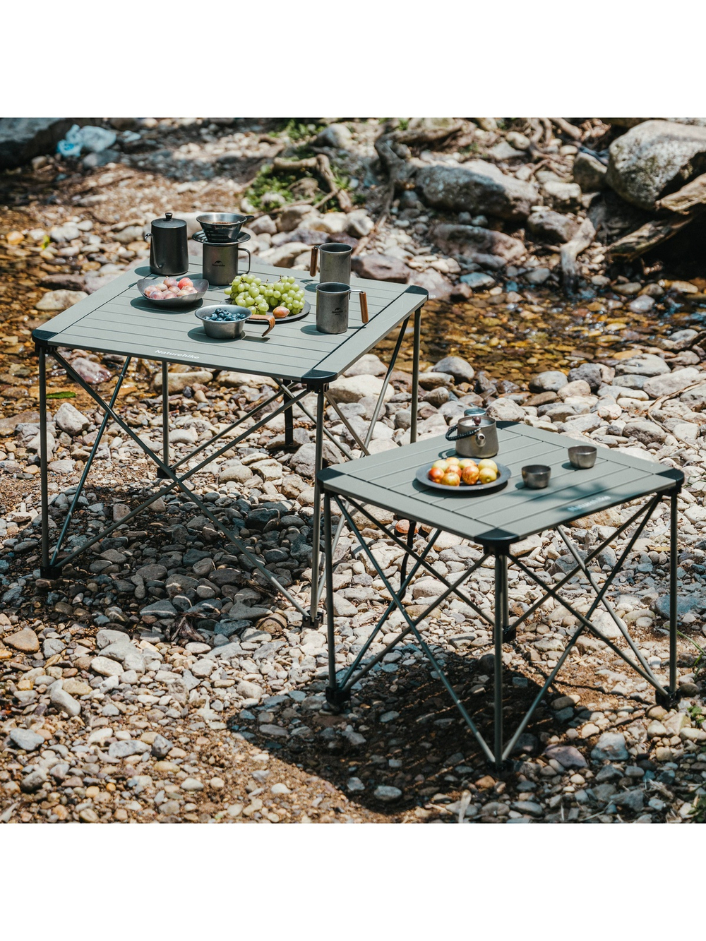 Стол туристический Naturehike Yamami L03 алюминиевый, 52,5х52,5х42 см, складной, серо-зеленый