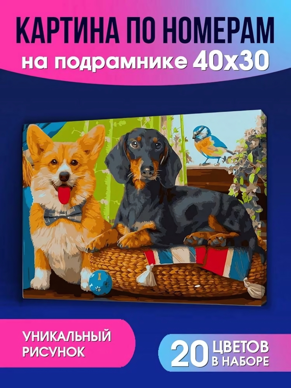 Картина по номерам 30х40см. "Собачки разных пород" 20цв. ( Арт. ХК-6604)