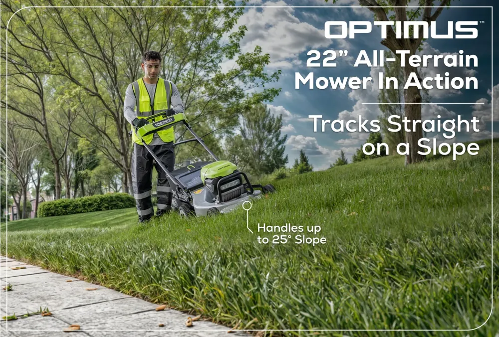 Газонокосилка аккумуляторная Greenworks LM221S Арт. 2519407U2B, OPTIMUSTM, 82V, 56см, самоходная, бесщеточная, с 2хАКБ 5Ач и ЗУ для 2-х аккумуляторов