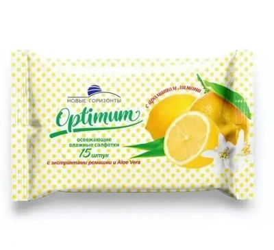 Салфетки влажные Новые Горизонты OPTIMUM лимон 15 шт