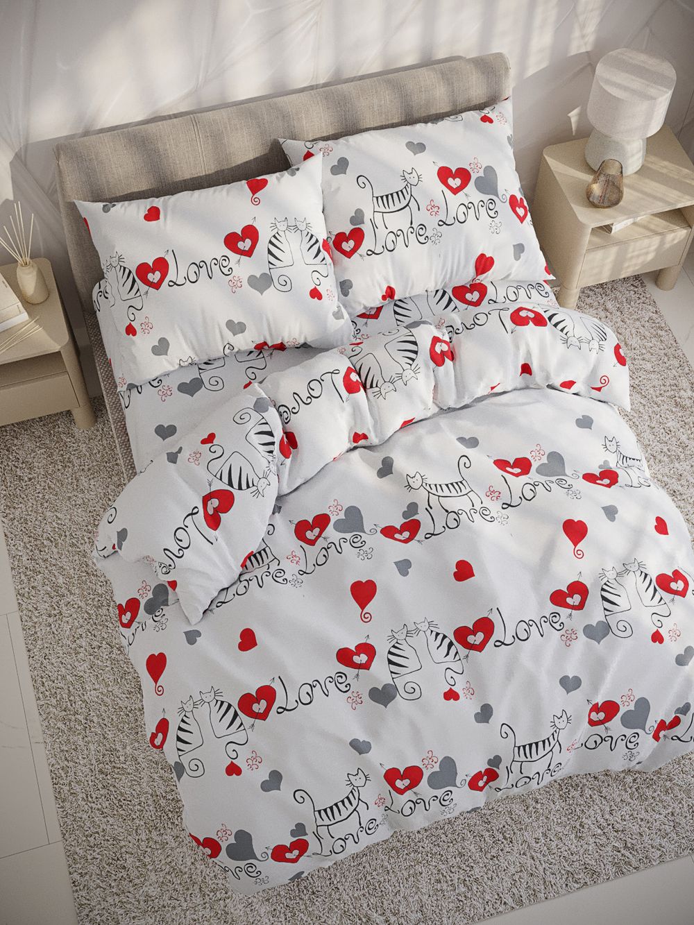 Наволочка комплект 2шт поплин Сказка "Lovecats" 50x70 см на молнии