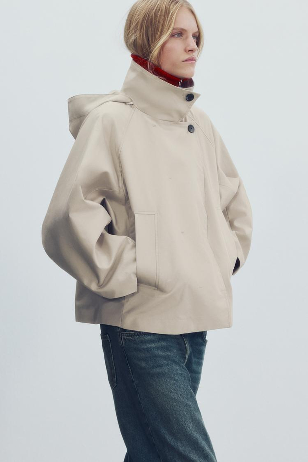ZARA КОРОТКАЯ ПАРКА WATER REPELLENT — ZW COLLECTION, КАМЕННО-СЕРЫЙ
