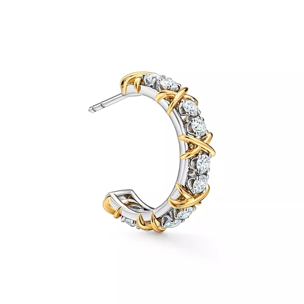Серьги из платины и жёлтого золота 18k с бриллиантами, Tiffany 💠 Sixteen stone - Jean Shlumberge - Единственные в наличии