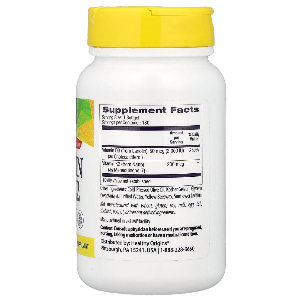 Healthy Origins, Vitamin D3 & K2, 180 Softgels