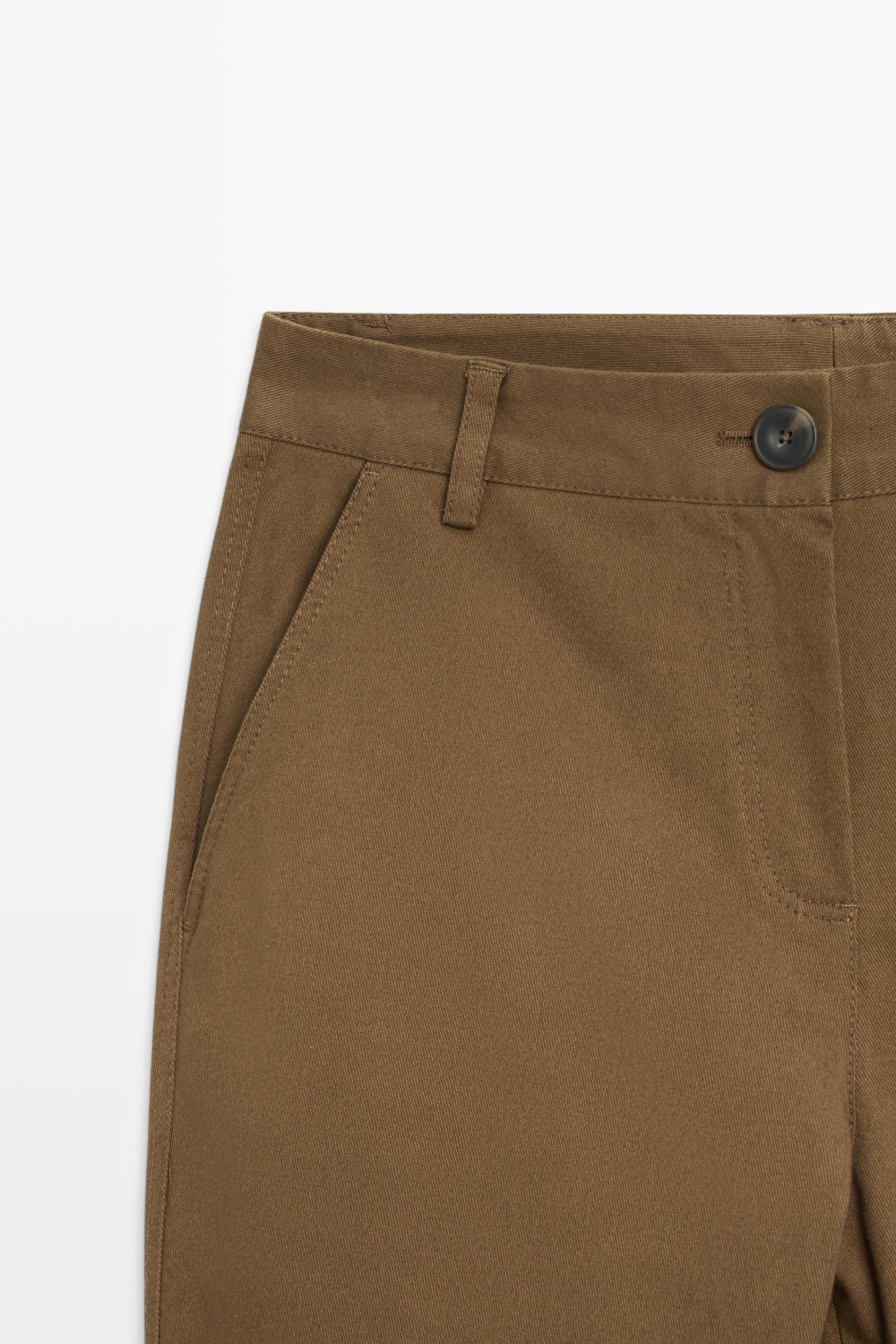 Massimo Dutti Расклешенные брюки из смесовой хлопковой ткани, коричневый