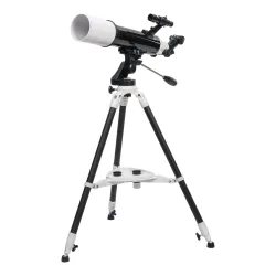 Телескоп цифровой Veber DigiStar 500/80AZ рефрактор - вид сбоку на штативе с полочкой для аксессуаров