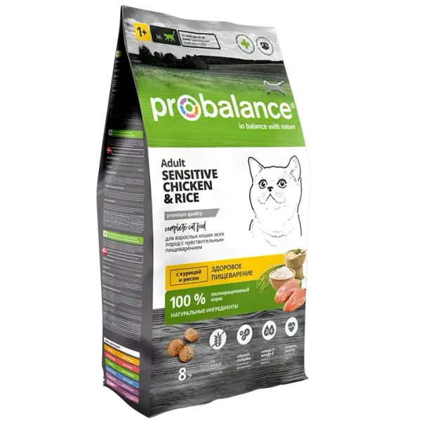Сухой корм ProBalance Sensitive для взрослых кошек с чувствительным пищеварением, с курицей и рисом