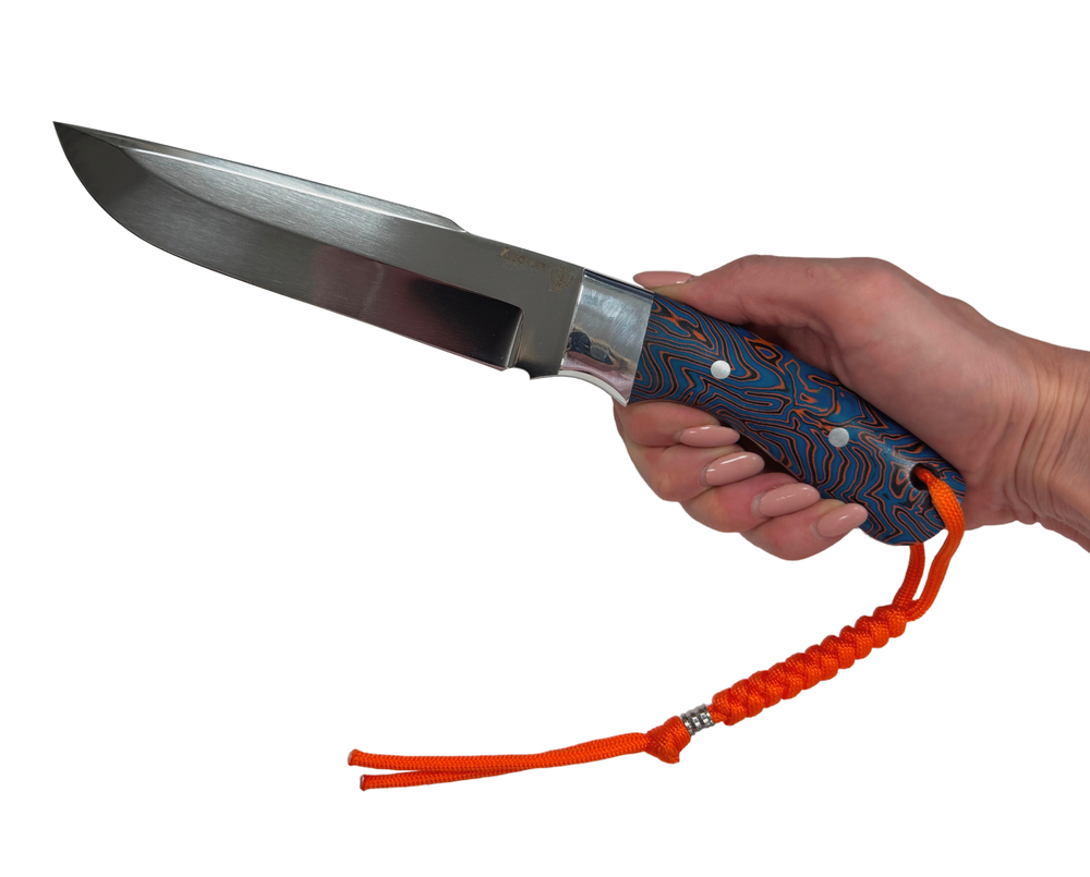 Нож Джокер, цельнометаллический, Bohler K340, микарта, голуб/оранж