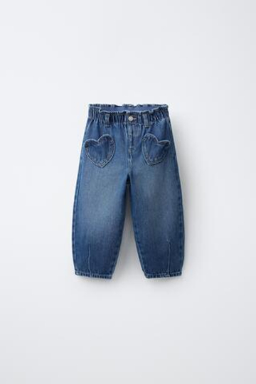 ZARA ДЖИНСЫ BAGGY С КАРМАНАМИ «СЕРДЦА», ВЫЦВЕТШИЙ СИНИЙ