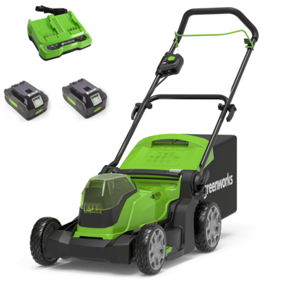 Аккумуляторная газонокосилка Greenworks G24X2LM41, 24+24v (48v), 41 см, (2512607UD), с аккумуляторами 4 А·ч (2 шт) и двойным зарядным устройством