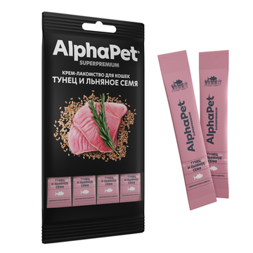 AlphaPet Superpremium Крем-лакомство для кошек с тунцом и льняным семенем. 48 г