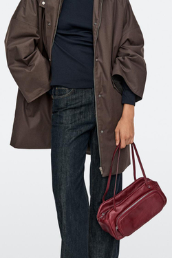 Massimo Dutti Средняя сумка-боулинг из кожи наппа, красный