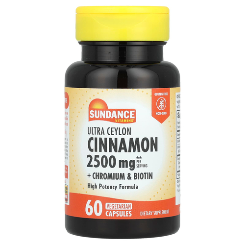 Sundance Vitamins, Ультрацейлонская корица с хромом и биотином, 60 вегетарианских капсул