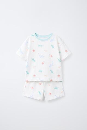 ZARA ПИЖАМА С МОРСКИМИ ПРИНТАМИ, ЭКРЮ