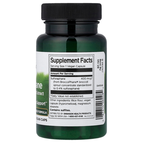 Swanson Vitamins, сульфорафан из экстракта ростков брокколи, 400 мкг, 60 веганских капсул