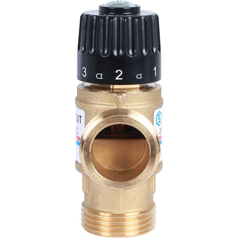Клапан термостатический смесительный STOUT - 1" (НР, 20-43°C, Kvs 1.6, L-образное смешивание)
