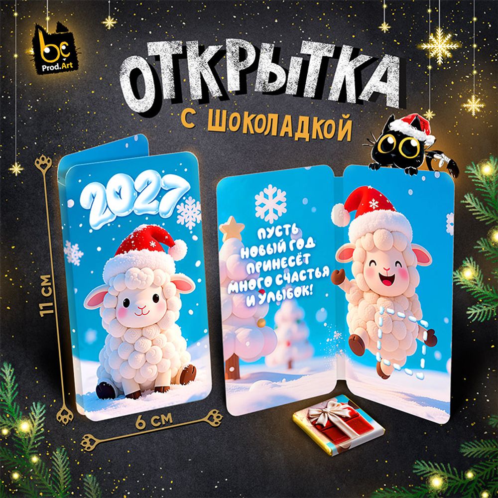 Открытка,БАРАШЕК , молочный шоколад, 5 г.