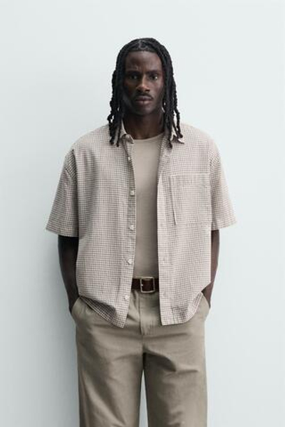 РУБАШКА RELAXED FIT В КЛЕТКУ С ВЫШИВКОЙ — ZARA · 7446/310