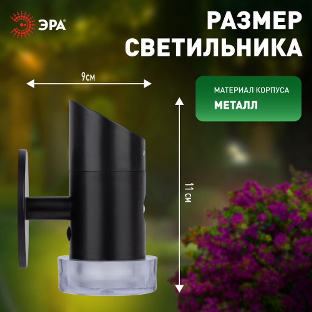 Светильник уличный ЭРА ERAFS012-04 на солнечной батарее настенный Элегант с датчиком движения RGB 10 LED | Садовые фасадные светильники