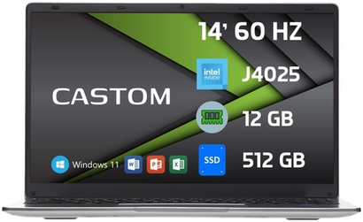 Ноутбук Castom GS-R141, 14″, Intel Celeron J4025, 12 ГБ, 512 ГБ SSD