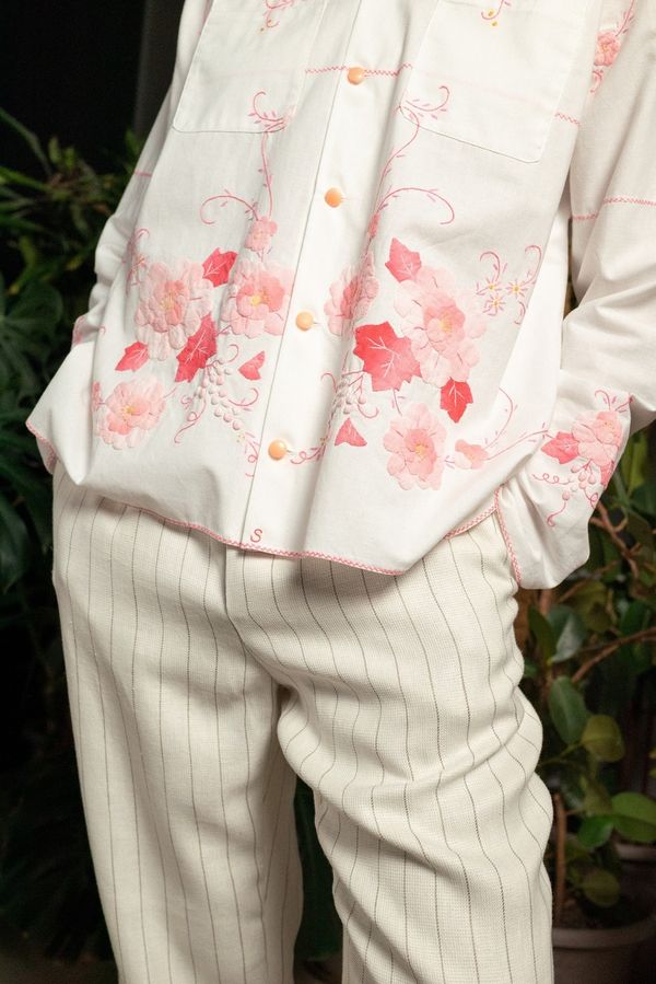 Рубашка с Розовыми Аппликациями / Pink Applique Long Sleeve белая - фото 4