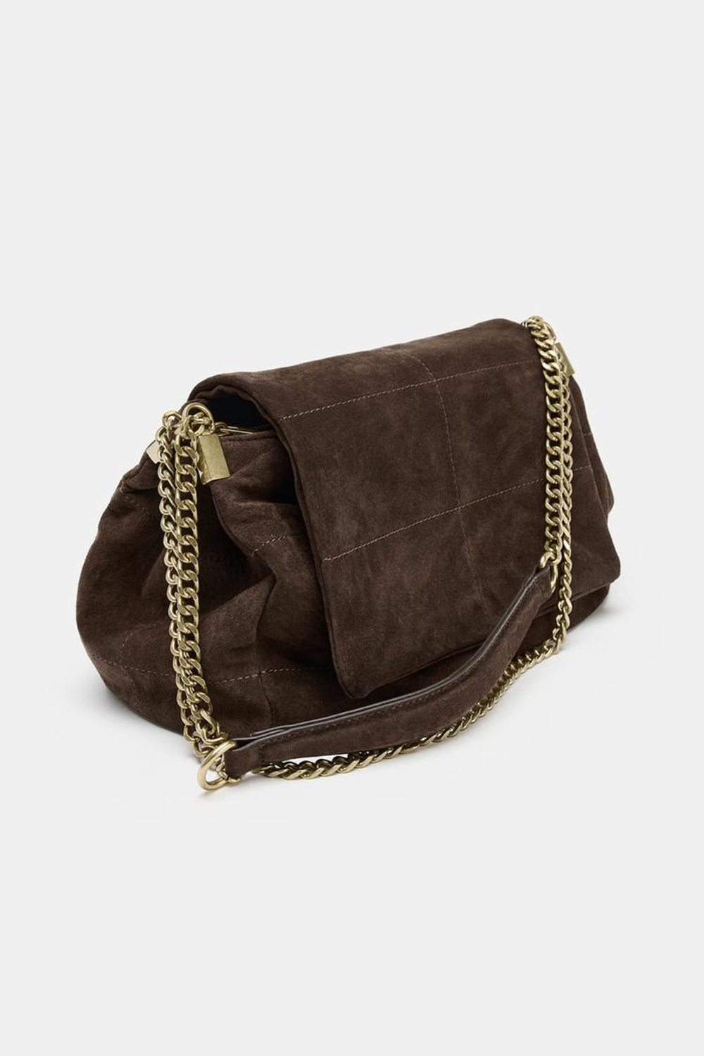 ZARA КОЖАНАЯ СУМКА С КЛАПАНОМ, ШОКОЛАДНЫЙ