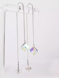 Серьги-протяжки Миражи с кристаллами-хамелеонами Swarovski