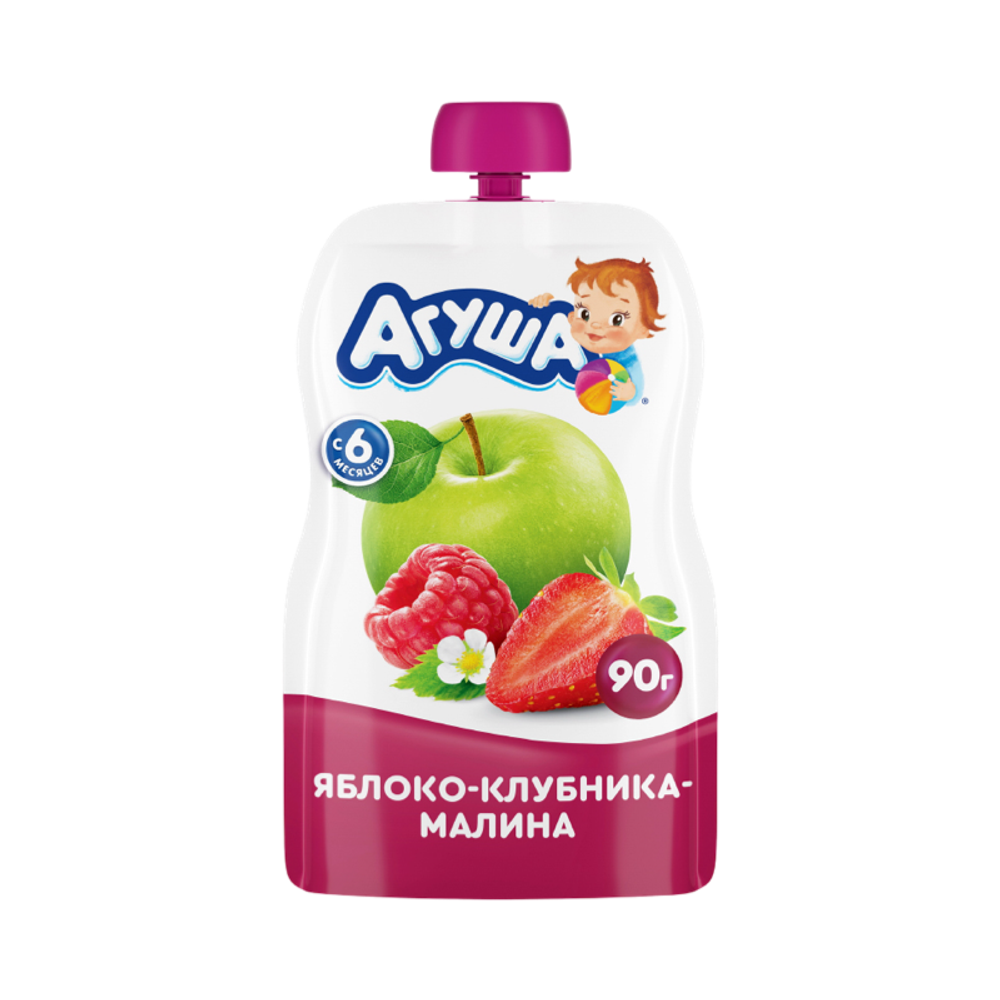 Детское пюре Агуша пауч Яблоко клубника малина 90г, шт