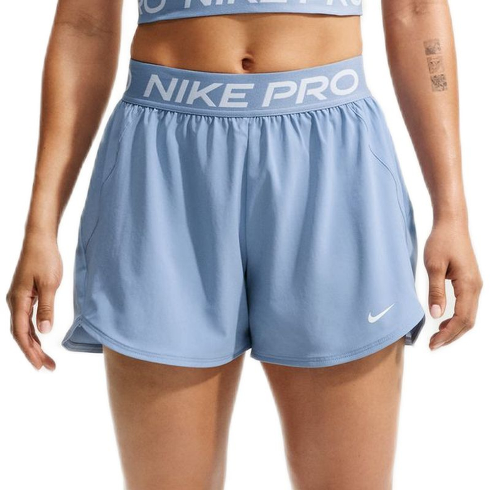 Женские теннисные шорты Nike Pro Dri-Fit Mid Rise Brief Lined 3in Woven - work blue/white