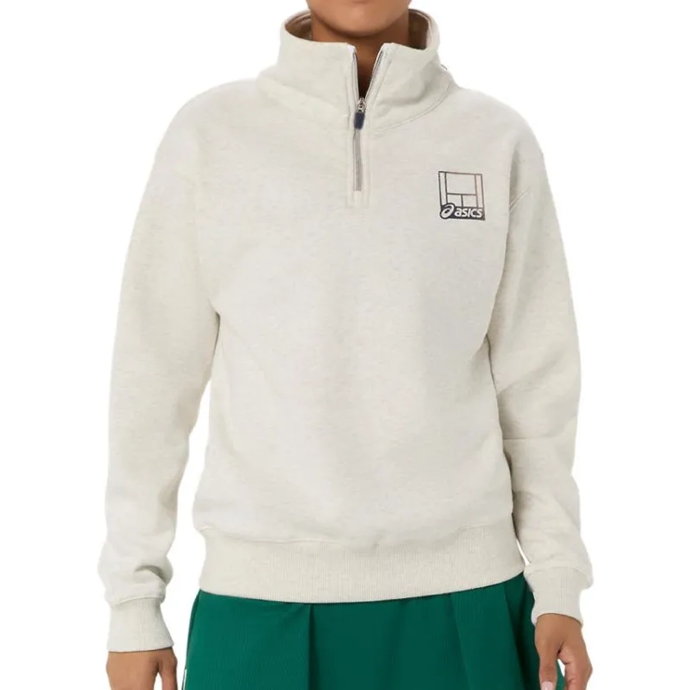 Женская теннисная куртка Asics Court Core Graphic Half Zip - soft oat heather