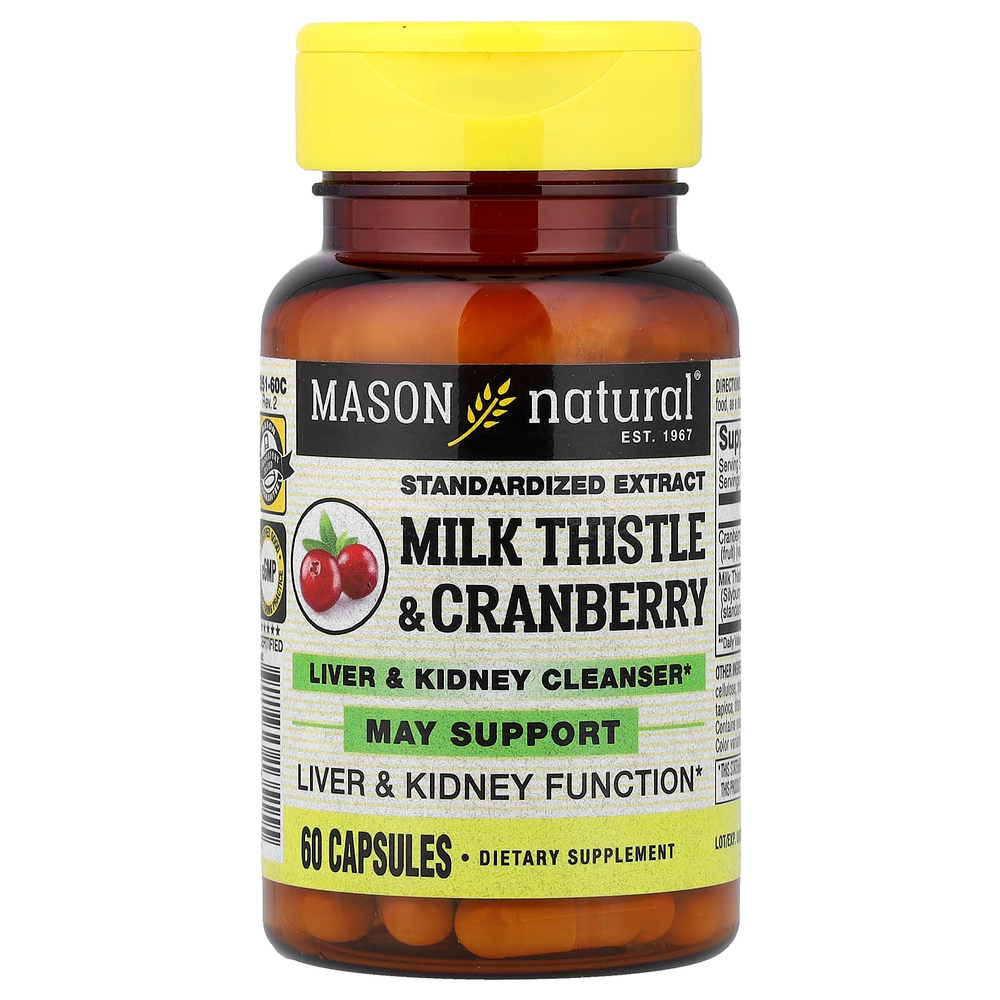 Mason Natural, Расторопша и клюква, стандартизированный экстракт, 60 капсул