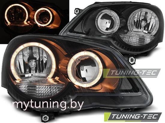 Передние фары VW Polo 4 9N3 angel eyes black
