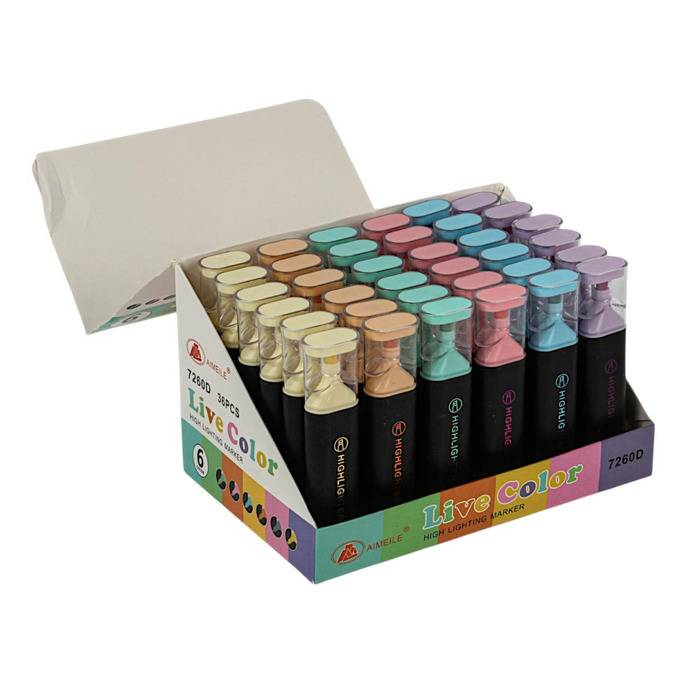 Текстовыделитель "Pastel" 1-4мм, черный корпус, 6 цветов микс