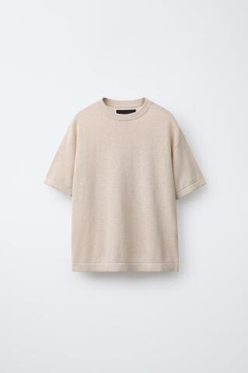 ZARA ХЛОПКОВАЯ ФУТБОЛКА, БЕЖЕВЫЙ