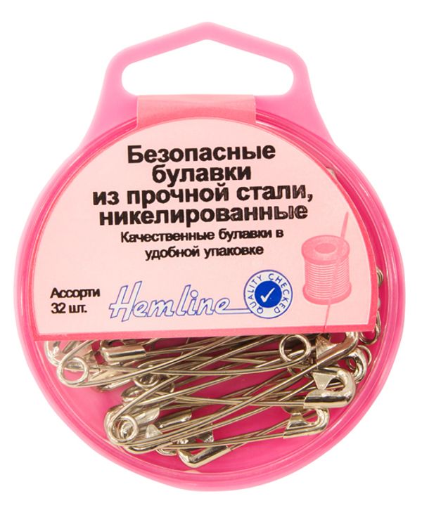Булавки английские l=27 мм, 34 мм, 38 мм, 46 мм (по 40 шт), в пластиковом контейнере, Hemline