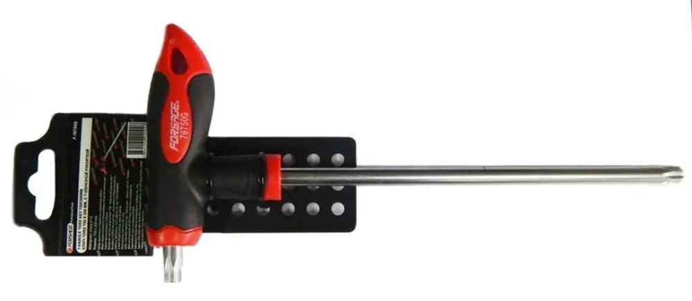 Ключ Т-образный TORX с прорезиненной рукояткой T20х100мм, на пластиковом держателе Forsage F-76720G