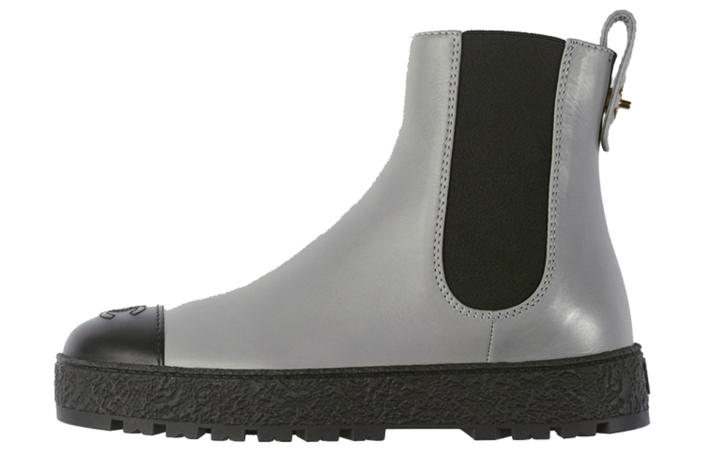 CHANEL Top Grain Cow Leather Chelsea Shoes Women"s Gray Black