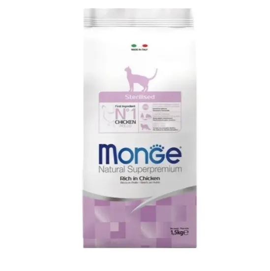 Monge Cat Sterilised полноценный корм для стерилизованных котов и кошек с курицей и рисом (1,5)