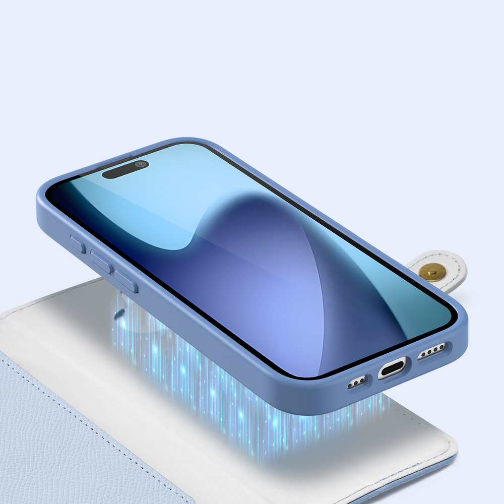 Чехол кошелек светло-синего цвета с MagSafe для iPhone 17, серия Lawa от Dux Ducis
