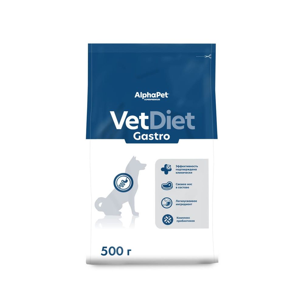 Сухой корм AlphaPet VET DIET для взрослых собак GASTRO при расстройстве пищеварительной системы и истощении - 0.5 кг