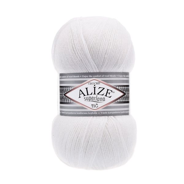 Пряжа Alize (Ализе) Superlana TIG / уп.5 мот. по 100 г, 570м, 055 белый А