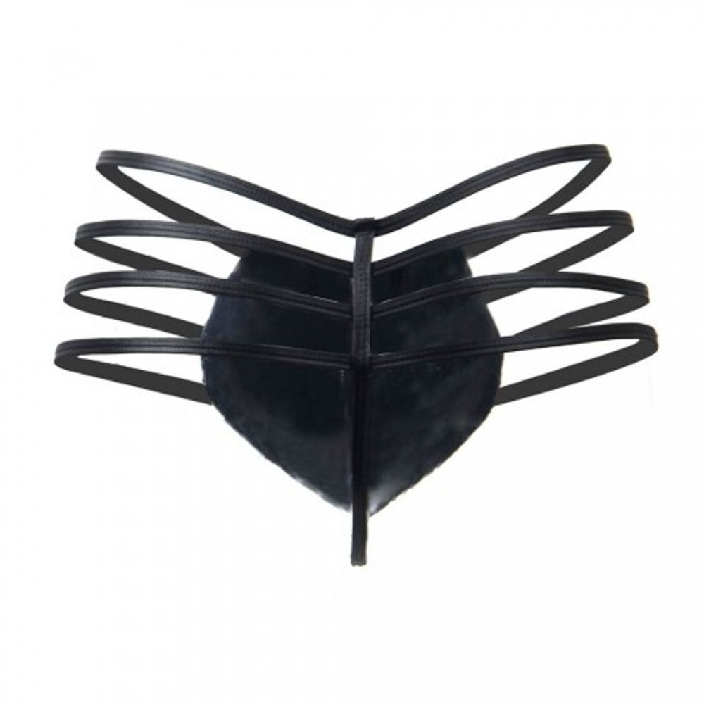 Кожаные мужские стринги Ohyeah Zipper Black, на молнии со стрепами, S