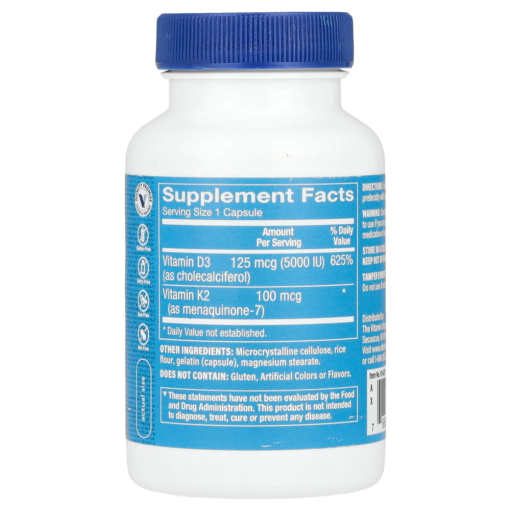 The Vitamin Shoppe, Витамины D3 и K2, 120 капсул