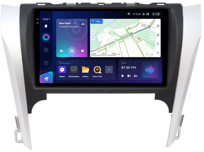Магнитола для Toyota Camry 50 2011-2014 (рамка серебристо-черная 9) - Teyes CC3-2K QLed Android 10, Быстрая, SIM-слот, CarPlay