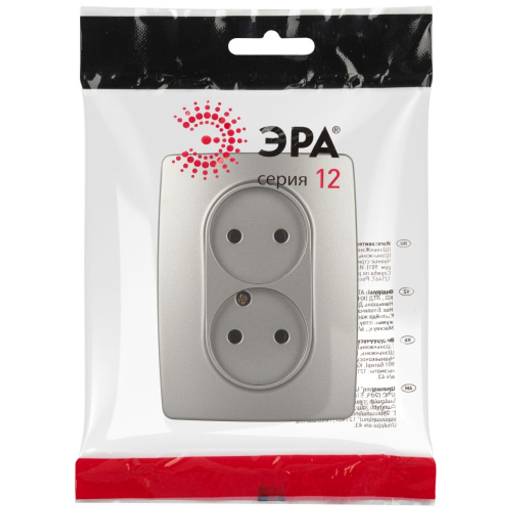 Розетка ЭРА Серия 12 12-2107-16 двойная 2X2P 16А-250В титан | Эра 12