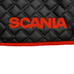 Ковры SCANIA 5 серии Р (автомат) (экокожа, черный, красный кант, красная вышивка)