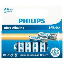 Батарейки Philips LR6E8W/51 АА алкалиновые 1,5v 8 шт. LR6-8BL Ultra | Батарейки Щелочные (Алкалиновые)